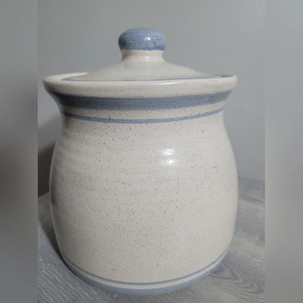 Vintage 1980’s Blue Heart Sponge Stoneware Cookie Jar Unbranded